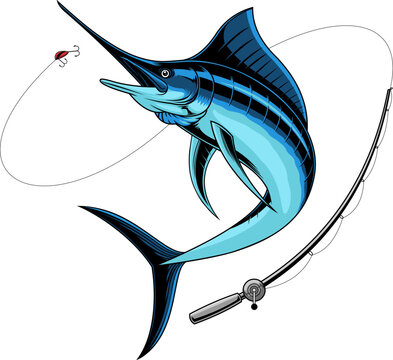 recommend clip art: Blue Marlin Fish Fishing Graphic Logo Design. Vector Hand Drawn Illustration Isolated On Transparent Background
