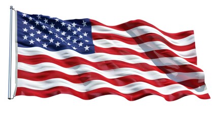 An isolated image of the American flag fluttering in the breeze, its stars and stripes standing out boldly against a clear background, providing a perfect canvas for customization. 