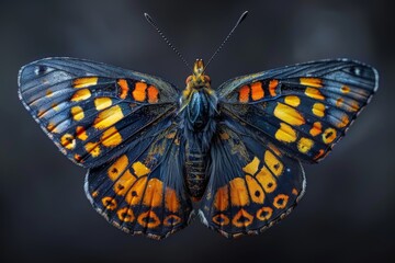 Fototapeta premium A Close-Up of a Vibrant Butterfly with Orange and Blue Wings