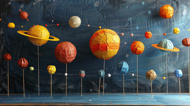 cardboard and papier mache solar system model for elementary school project