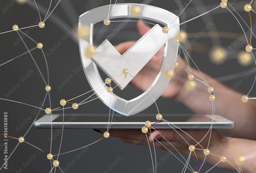 Poster Information technology protected with firewall, secure access and encryption against cyber