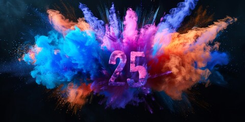 Vibrant and Colorful Digital Explosion with Numbers Isolated on Black Background. Creative Celebration Concept for New Year, National Day, Festive Season, Christmas, Countdown, Historical Moments. AI-