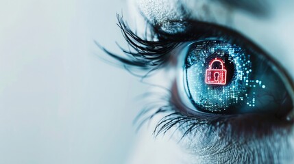 Secure data ethics illustrated by an eye and digital lock icon. Digital ethics. Copyspace