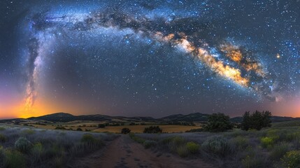 Milky Way Arching Over a Rural Landscape