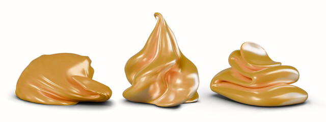 Realistic honey in 3D style. Thick golden liquid in various states and movements