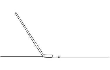 Hockey stick line continuous drawing vector. Hockey icon, Vector Stock illustration, Golf stick Club One Line Drawing, Golf ball. Vector drawing on a white background, Hockey Stick for grass, 