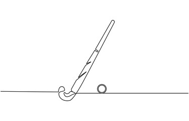 Hockey stick line continuous drawing vector. Hockey icon, Vector Stock illustration, Golf stick Club One Line Drawing, Golf ball. Vector drawing on a white background, Hockey Stick for grass, 