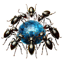 AI art showcases a collection of ants, each meticulously detailed, isolated on a transparent background