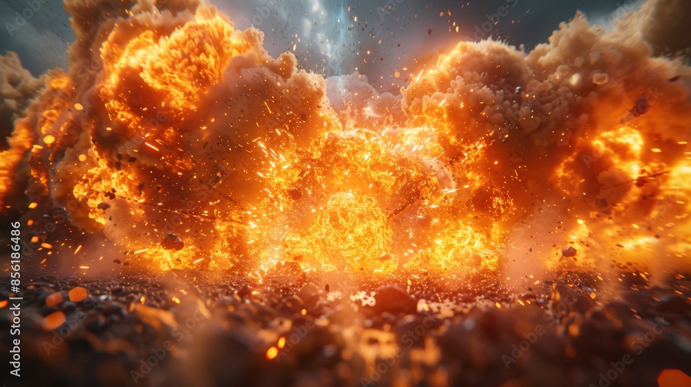 Aufkleber a massive explosion is meticulously crafted using advanced digital effects, with debris flying and f