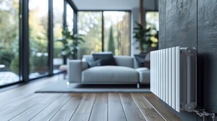 A White Radiator In Cozy Home Interior, Soft Background, Autumn Heating Season, temperature control