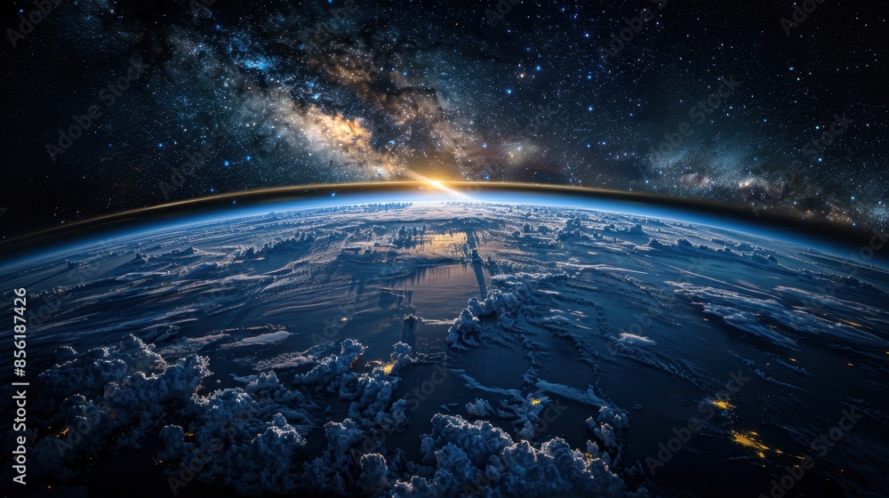 Aufkleber a serene image of the earth from space, with the curvature of the planet and the thin blue line of t