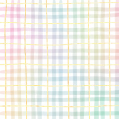 Rainbow Gold Plaid Gingham Check Hand Drawn Background Overlay