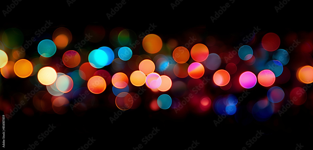 Aufkleber blurred multicolored lights on black background. bokeh effect of party lights. abstract blurred ligh