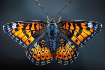 Fototapeta premium Close-up of a Vibrant Butterfly with Orange and Black Wings