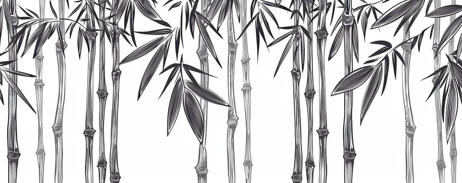 A black and white drawing of bamboo plants.