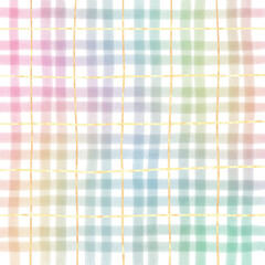 Rainbow Gold Plaid Gingham Check Hand Drawn Background Overlay
