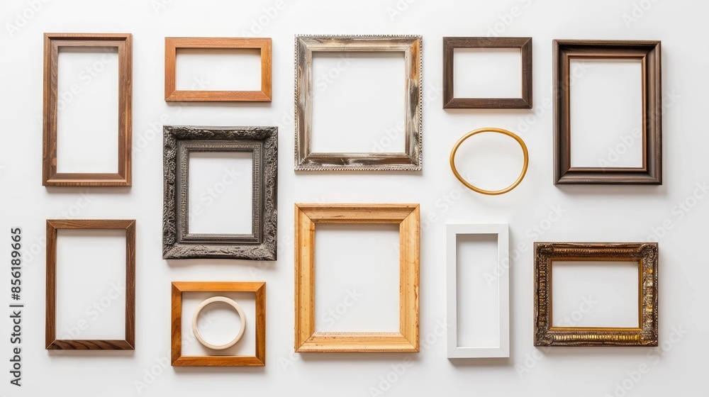 Poster various wooden frames isolated on a simple background for your design assets