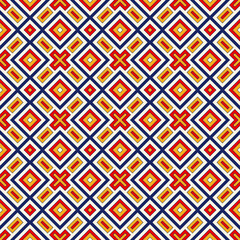 Bright ethnic abstract background. Seamless pattern with symmetric geometric ornament. Ornamental vivid wallpaper. Vector illustration