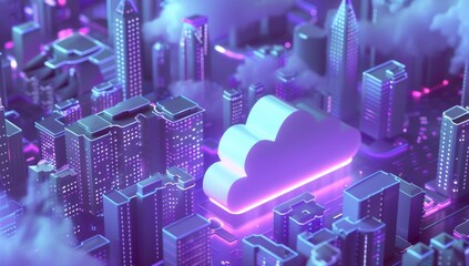 Working Data cloud animation Servers and Supercomputers with Cloud Storage. Internet Artificial intelligence. Technology web background.