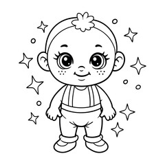 Little Baby Girl Toddler Line art Vector Illustration