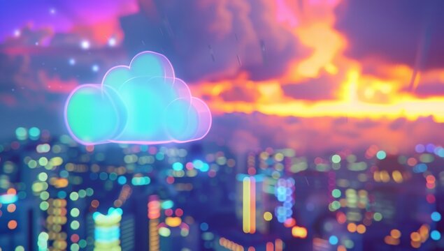 Working Data cloud animation Servers and Supercomputers with Cloud Storage. Internet Artificial intelligence. Technology web background.