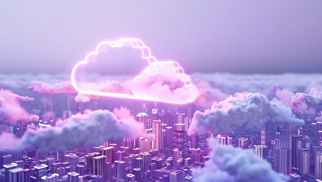 Working Data cloud animation Servers and Supercomputers with Cloud Storage. Internet Artificial intelligence. Technology web background.