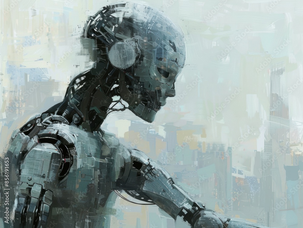 Poster futuristic robotic side profile art depicts a detailed and intricate side view of a robot, showcasin