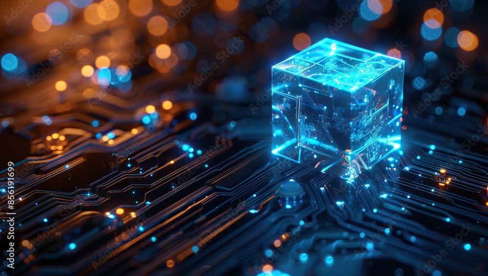 Poster digital cube on a circuit board