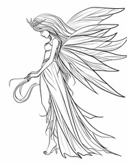 
coloring pages for kids, fairy , cartoon style, thick lines, low detail, black and white, no shading,