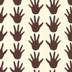 Vector seamless pattern of brown hand on beige background. Black lives matter.