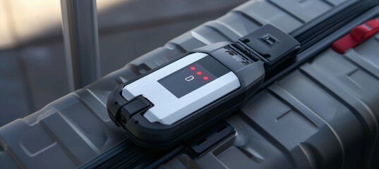 Obraz premium High Tech Luggage Tag with Digital Display for Customizable Information on Smart Suitcase - Perfect for Modern Travel.