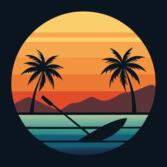 Sea Beach Design With Sunset Vector Illustration