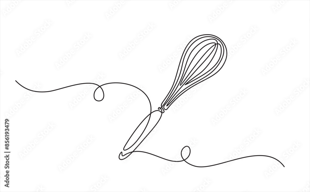 Poster continuous line drawing of balloon whisk. one line of kitchen tool ballon whisk. whisk continuous li