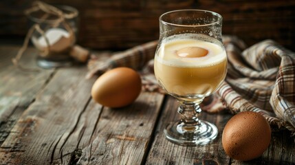 Egg Liqueur Made at Home on Aged Wood Surface