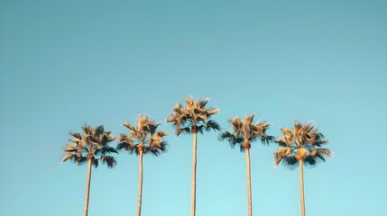 Palm trees lined up minimalist retro photography