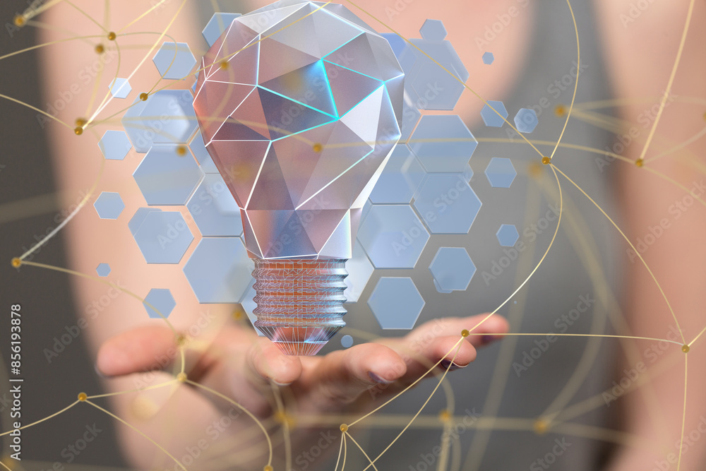 Poster Neural network 3D illustration. Big data and cybersecurity