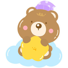 Baby bear sleeping on the cloud