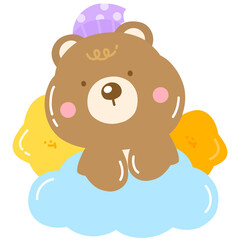 Baby bear sleeping on the cloud