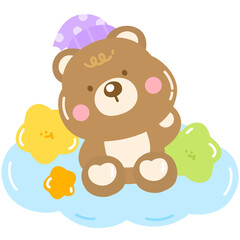 Baby bear sleeping on the cloud