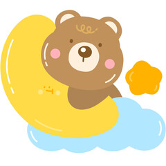 Baby bear sleeping on the cloud