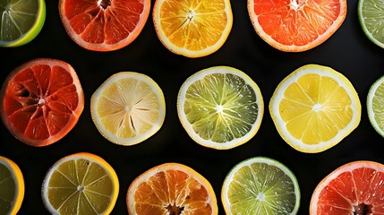 Fototapeta premium Variety of citrus fruits on a black background