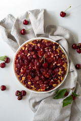 Sweet cherry pie, homemade fruit cake