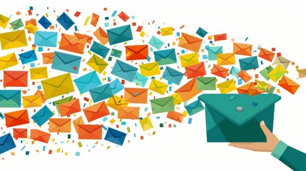 Whimsical illustration of an enchanted mailbox with letters gracefully taking flight