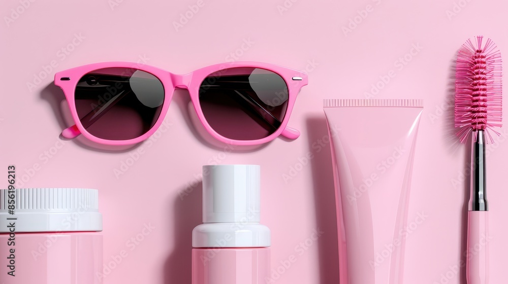 Wall mural chic blush pink maintenance tools and equipment minimalist style and white stylish silhouette minimalist look fun pose clean white background in clean studio lighting product photography 32k - Wall murals