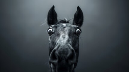 Fototapeta premium Studio portrait of a startled horse with wide eyed expression, looking surprised