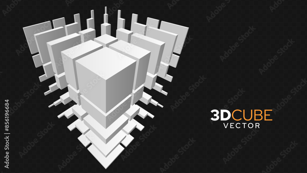 Aufkleber 3d white cube of cubes in perspective. flying cubes on a transparent background. vector illustration