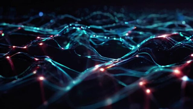 Technology black wave with connection dots and lines. Big data visualization. Analytics representation. Digital background. 3d rendering