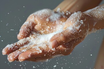 Hand Exfoliation with Scrub Particles, Clean Smooth Skin Results, Skincare Routine Highlighted