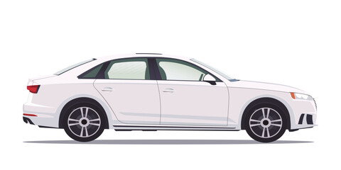 Illustration of a white sedan car. Car in a stylized graphic style. Isolated on a white background. Concept of a modern vehicle. Vector illustration