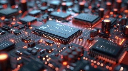 Circuit Board with Glowing Orange Wires